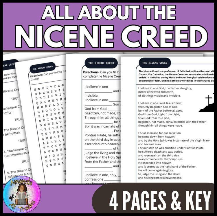 Nicene Creed Worksheet Set for Grades 6-8  Catholic Faith Resource