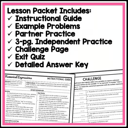 5th Grade Math Numerical Expressions Worksheets, Writing Expressions Worksheets