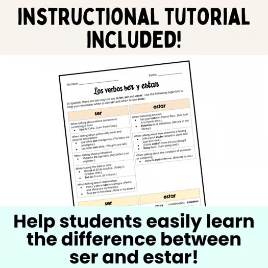 Spanish Verbs SER vs ESTAR - Practice Worksheets