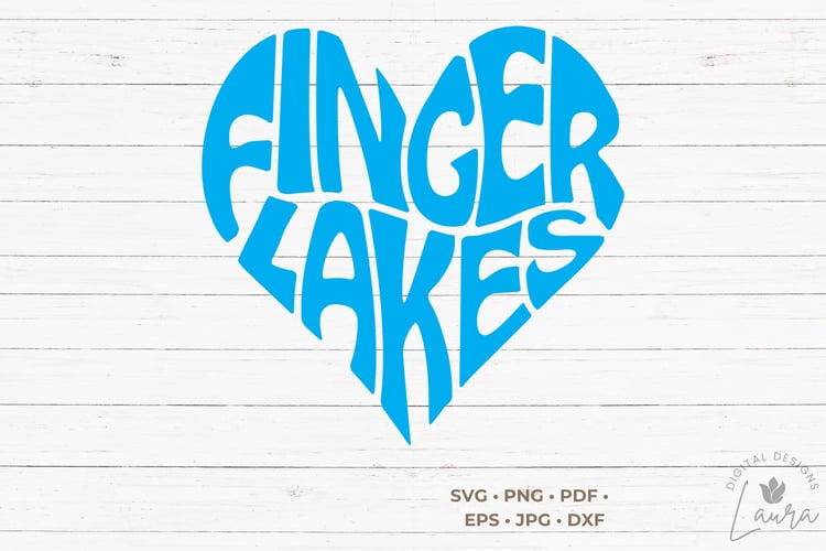 Finger lakes text in the shape of a heart