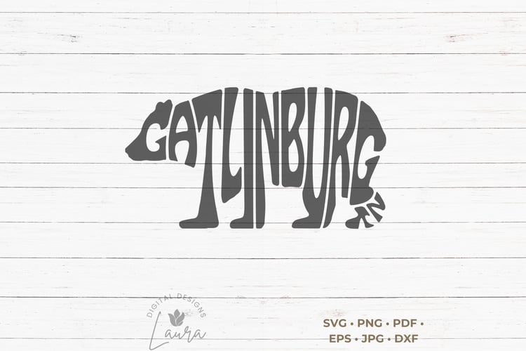 Design with the words Gatlinburg TN in the shape of a bear