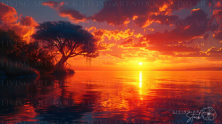 African sunset screen saver stock photo art