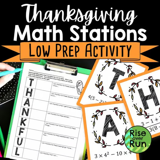 Thanksgiving Math Activities for Middle School Grade 5, 6, 7, and 8