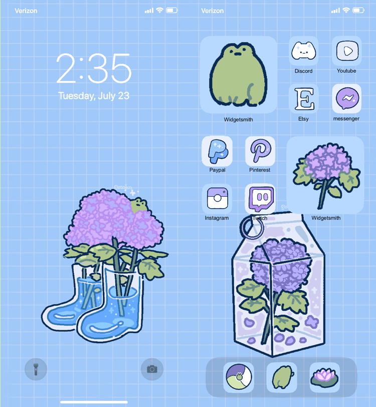 Frog & Hydrangea Aesthetic Icon Pack | Home screen customization set for iPhone ios Android