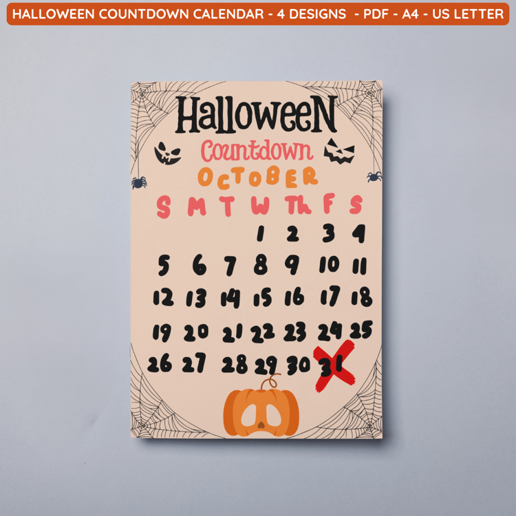 Halloween Countdown Calendar PRINTABLE orange
