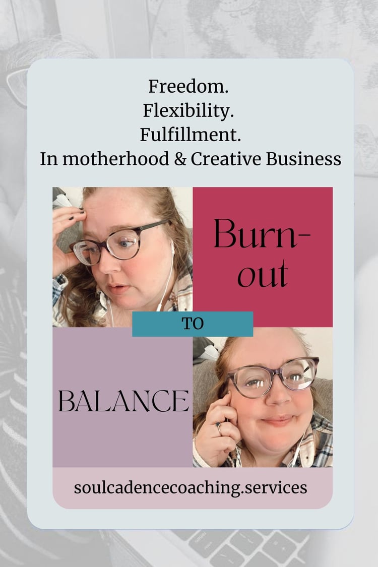A burnt out mom and a calm mom with the words burnout to balance.