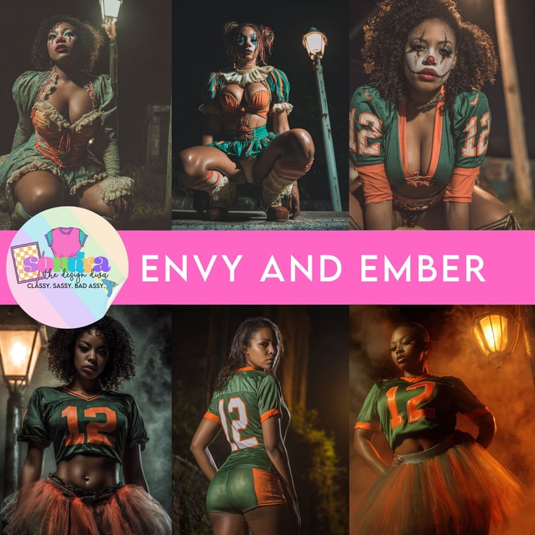 Ember and Envy African American Sultry Clown Women PNG Images for Instant Download and use for sublimation , marketing and media