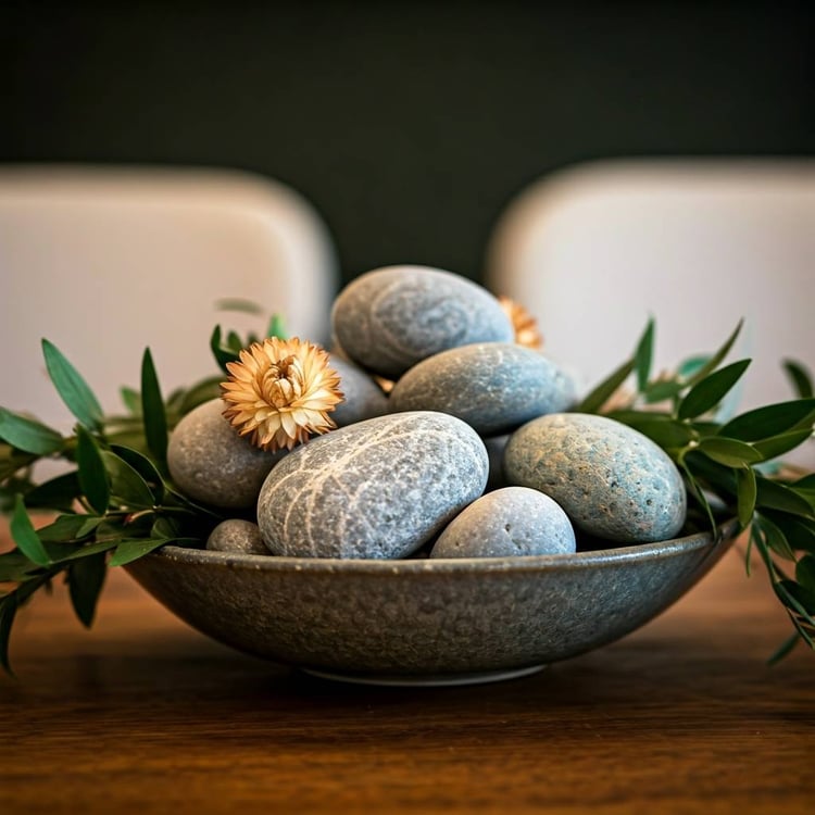 diy home made boho stone centerpiece  for the dining table