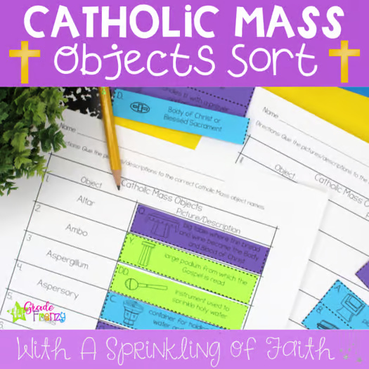 Catholic Mass Objects Sorting Activity  Cut-and-Paste Church Worksheet