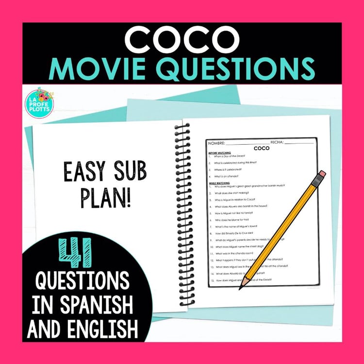 Coco Questions in Spanish & English Día de los Muertos Activity Day of the Dead