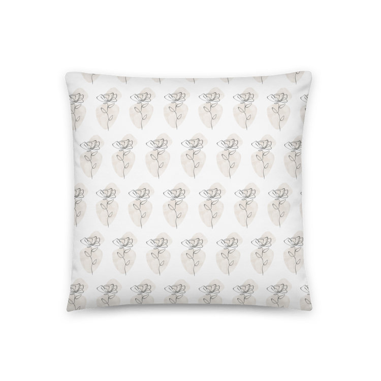 Black and white throw pillow with modern floral line art and abstract color shapes for a minimalist look.