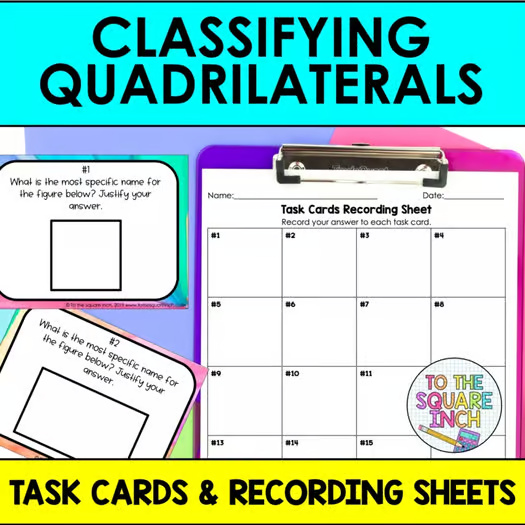 Classifying Quadrilaterals Task Cards  Math Center Practice Activity