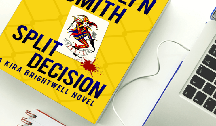 Split Decision Kira Brightwell paperbak with laptop
