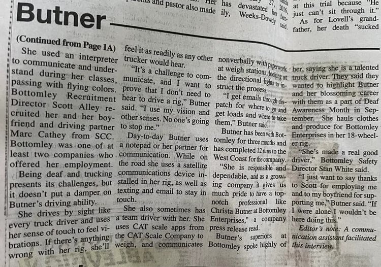 Christa Butner Driver Doesn’t Let Being Deaf Slow Her Career