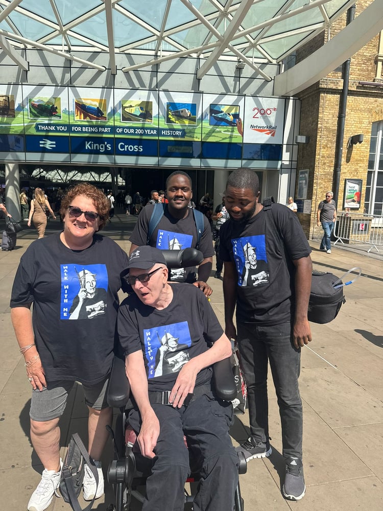 dave wells, roz wells and carers wearing walk with me t shirt- the wells - parkinsons UK. @walkwithmedw instagram share photo of tshirt to be on the website