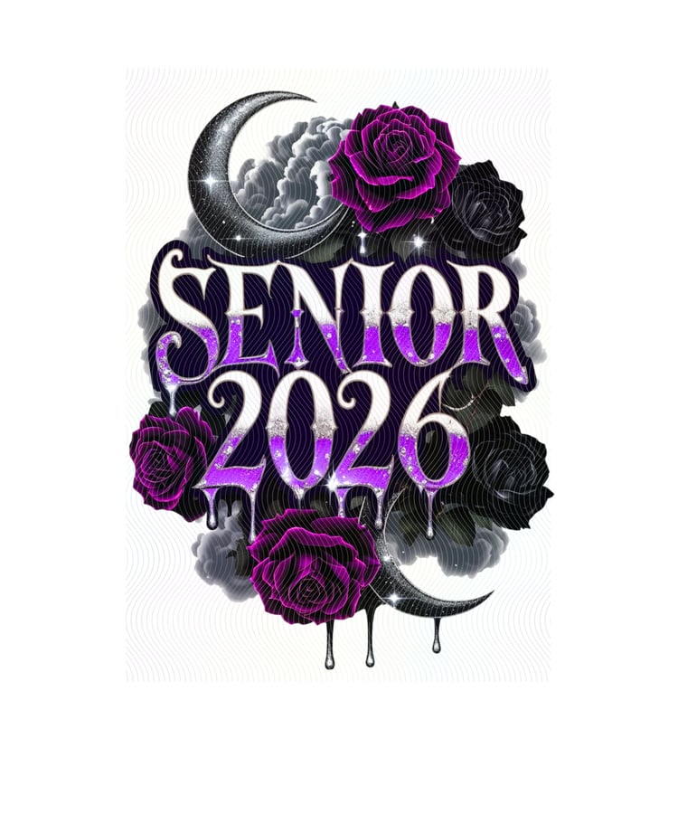 senior 2026, class of 2026, graduation png, senior png, gothic senior design, gothic graduation, moon and roses png, purple rose design, senior year 2026, graduation clipart, gothic celestial design, dripping glitter text, senior 2026 png file, class of 2