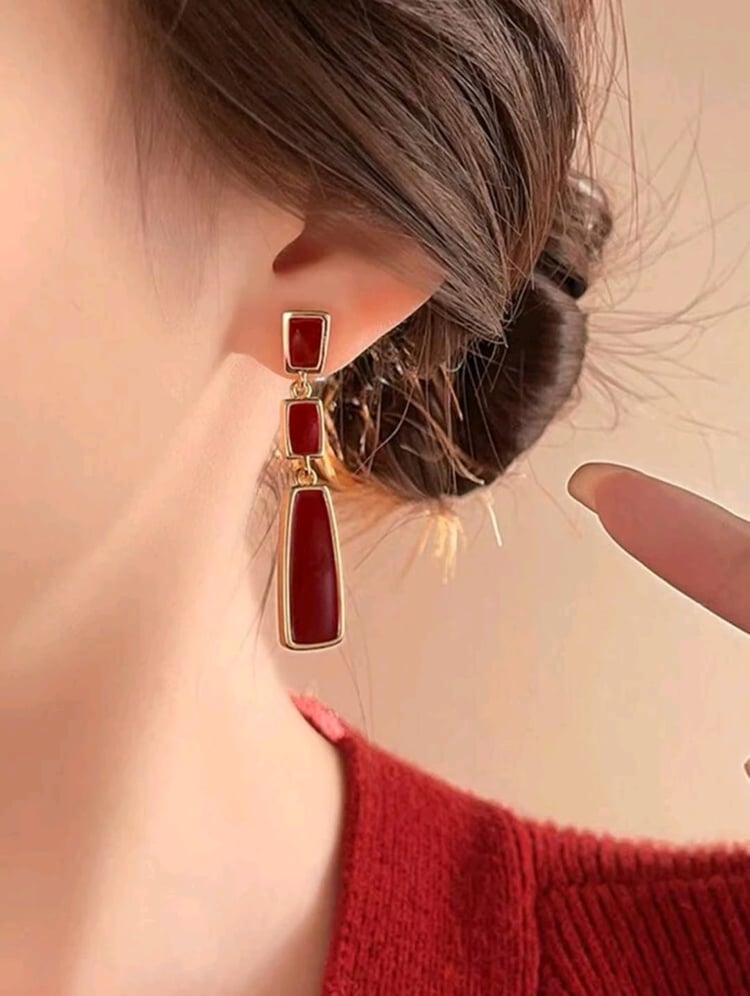 Wine Red & Gold Oval Earrings - Payhip