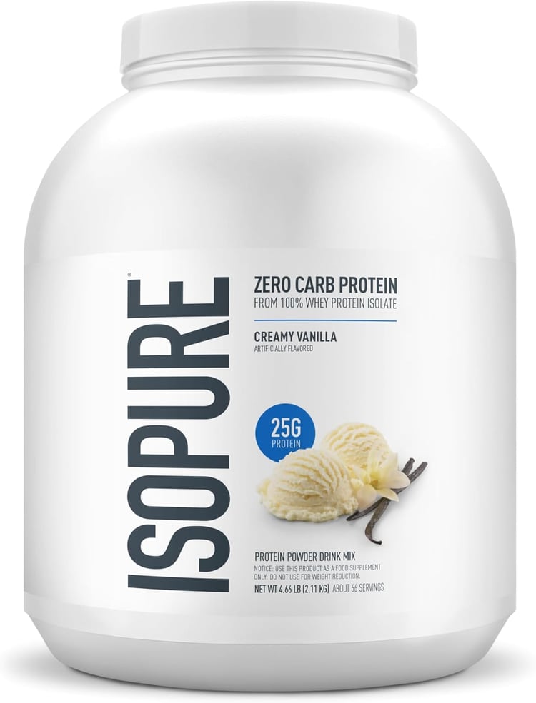 Isopure Zero Carb 100% Pure Whey Isolate Protein Powder, Lactose Free, Gluten Free, With Vitamins, Creamy Vanilla, 25g Protein Per Serving, 4.5 Lbs