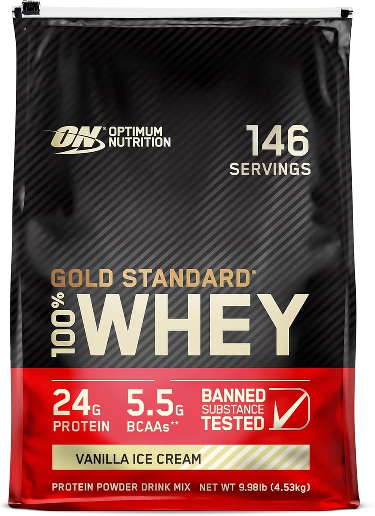 Optimum Nutrition Gold Standard 100% Whey Protein Powder, Vanilla Ice Cream, 10 Pound (