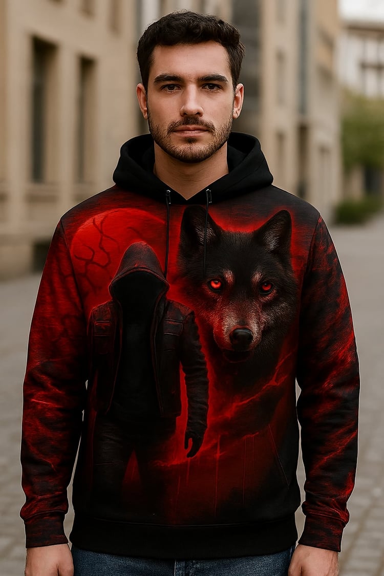 Printable Hoodie Wolf Designs Fire