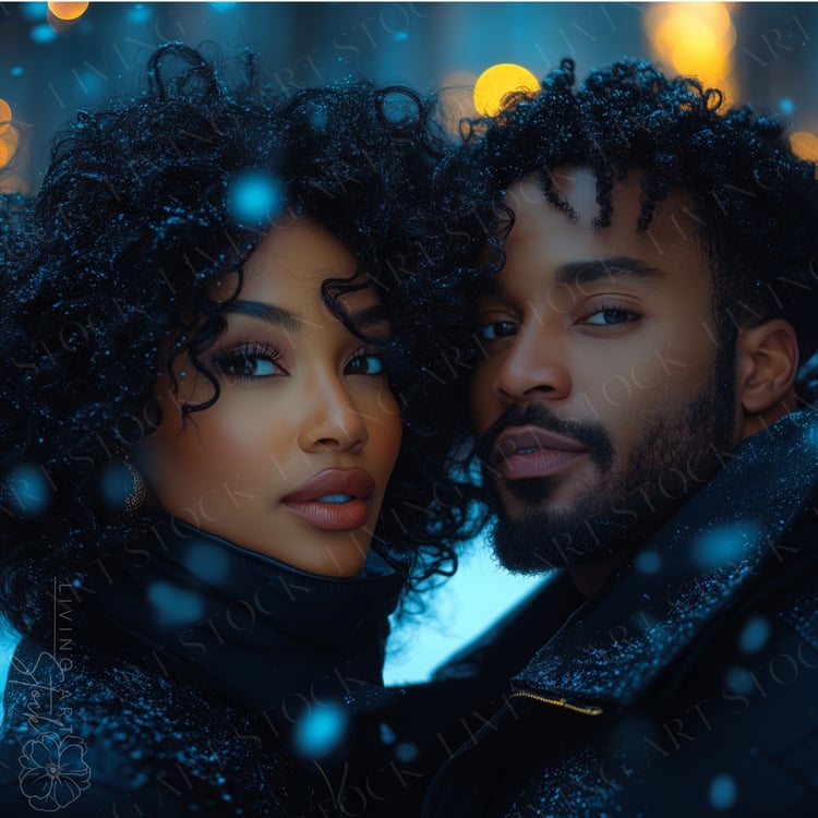Black and Man and Woman Winter Love Photoshoot