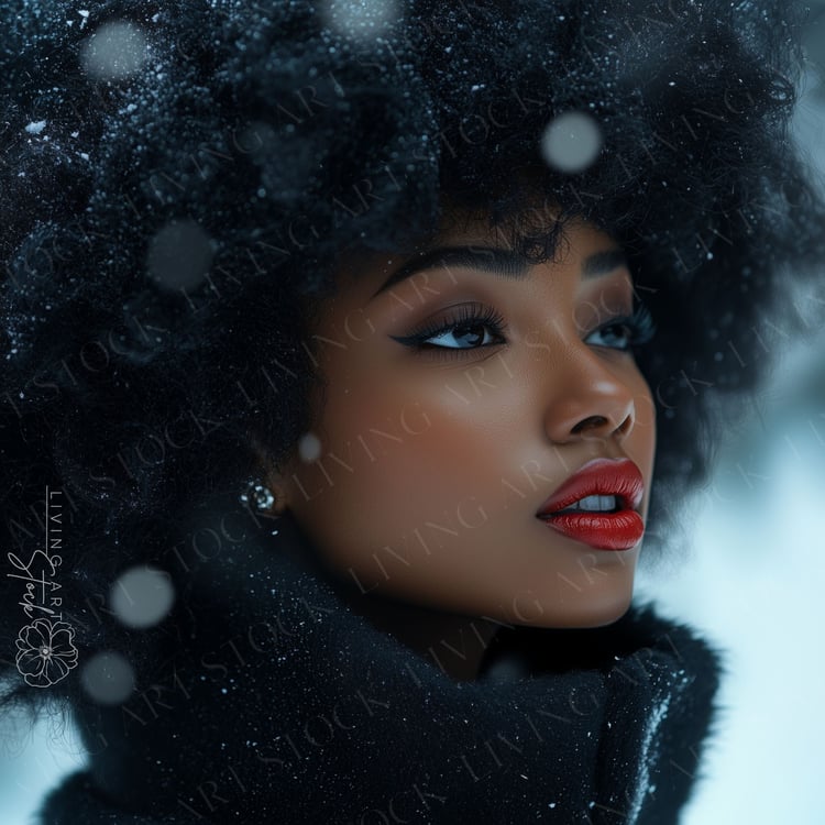Black Woman with an Afro Winter Editorial Image