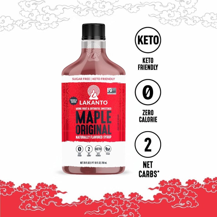 Lakanto Sugar Free Maple Syrup - Monk Fruit Sweetener, Keto Diet Friendly, Vegan, 1g Net Carbs, Pancakes, Waffles, Oatmeal, Coffee, Tea, Granola, Frosting