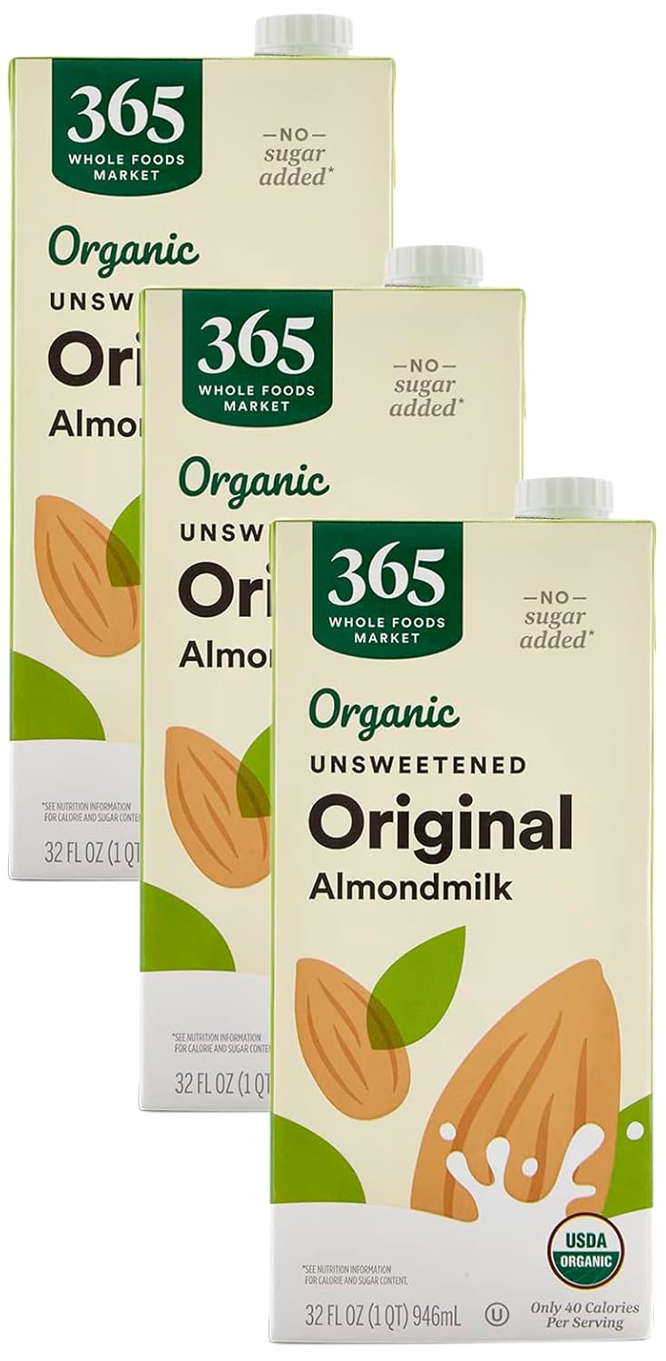 365 by Whole Foods Market, Organic Unsweetened Almond Milk, 32 Fl Oz (Pack of 3)