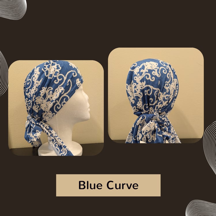 Handmade motorcycle hair wrap designed for medium to long hair, tied in place before a ride