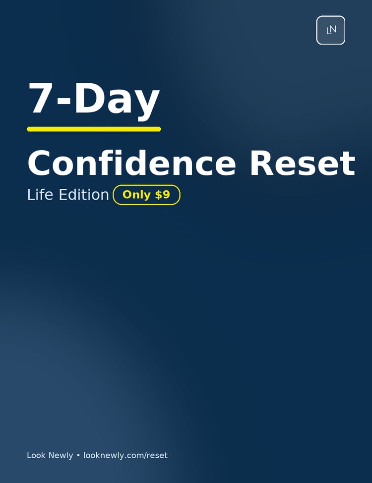 Cover image for Look Newly 7-Day Confidence Reset — navy background with white title and yellow accent underline.