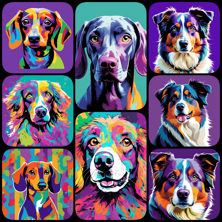 Pop Art dog art, colorful dog illustrations, dog PNGs, high-quality clipart, digital dog art, printable dog clipart, dog breeds art bundle, vibrant dog illustrations, Saint Bernard PNG, Labrador digital art, Poodle clipart, dog design resources, DIY dog c
