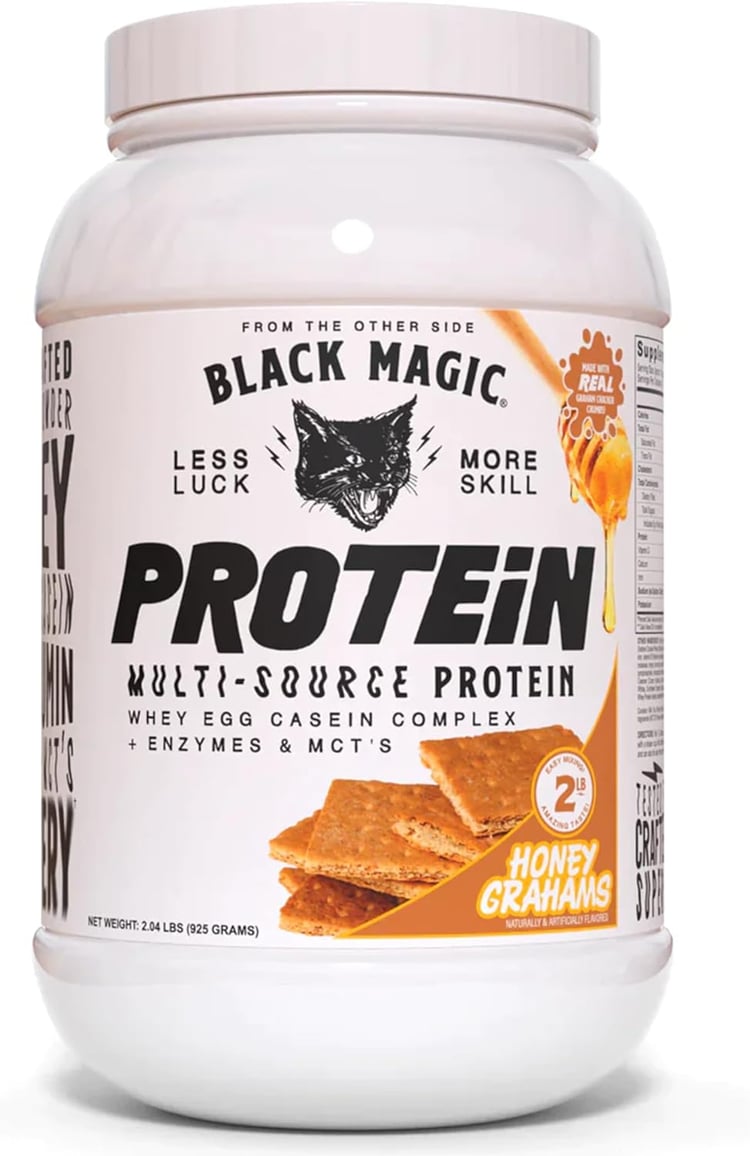 Black Magic Multi-Source Protein - Pre Workout and Post Workout - 2LB - 23g Protein - Whey, Egg Albumin Enzymes, Micellar Casein & MCTs (Honey Grahams)