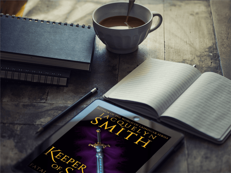Keeper of Secrets Fatal Empire ebook with notebooks and tea
