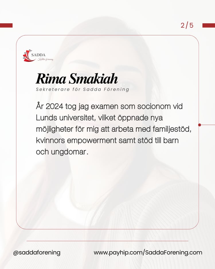 Jag tror på kvinnors styrka och på gemenskapens kraft att förändra samhället — Rima Smakiah / Sekreterare för Sadda Förening - جمعية صدى