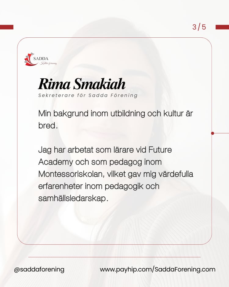 Jag tror på kvinnors styrka och på gemenskapens kraft att förändra samhället — Rima Smakiah / Sekreterare för Sadda Förening - جمعية صدى