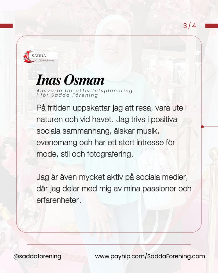 Jag brinner för att stötta människor med särskilda behov och skapa gemenskap  — Inas Osman / Ansvarig för aktivitetsplanering i för Sadda Förening - جمعية صدى