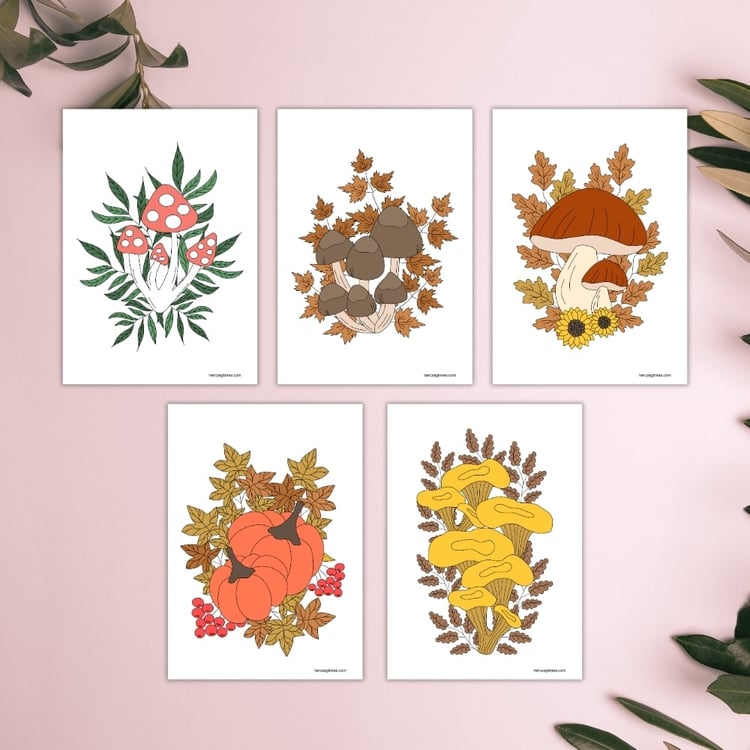 aesthetic autumn mushroom coloring pages