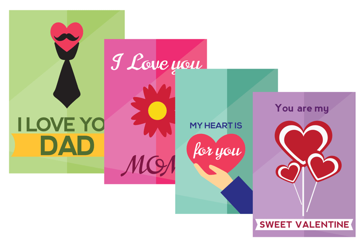 A set of 4 unique and beautifully designed posters with romantic themes