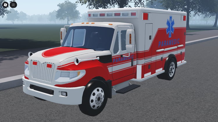 Side view of Cubique ambulance driving in Roblox city