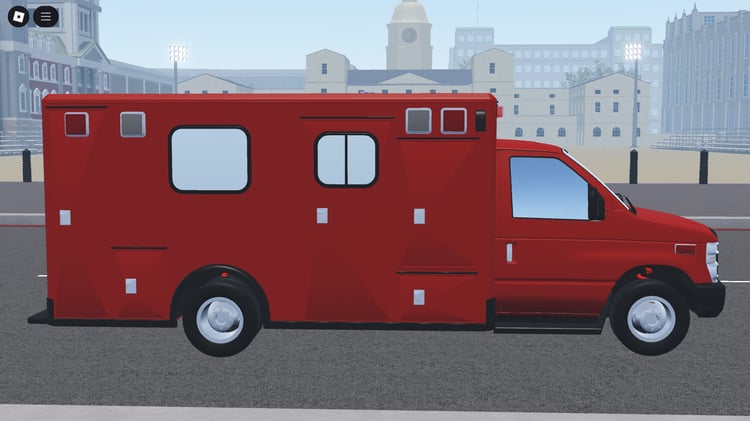 Side view of ambulance driving in city map