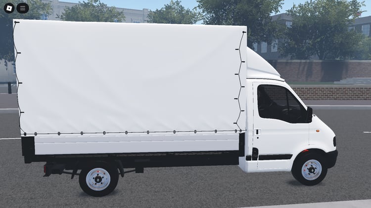 Side view of 1997 van driving in city map