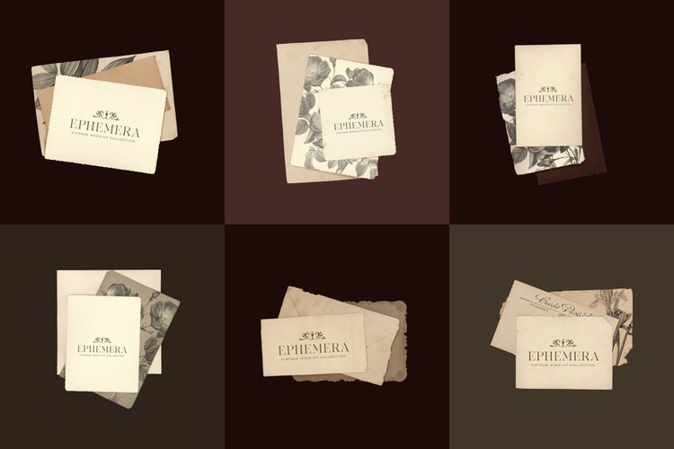Vintage paper ephemera logo and design mockups