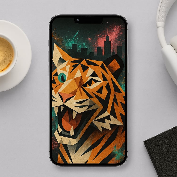 Geometric Tiger Phone Wallpaper – Bold Abstract Animal Art