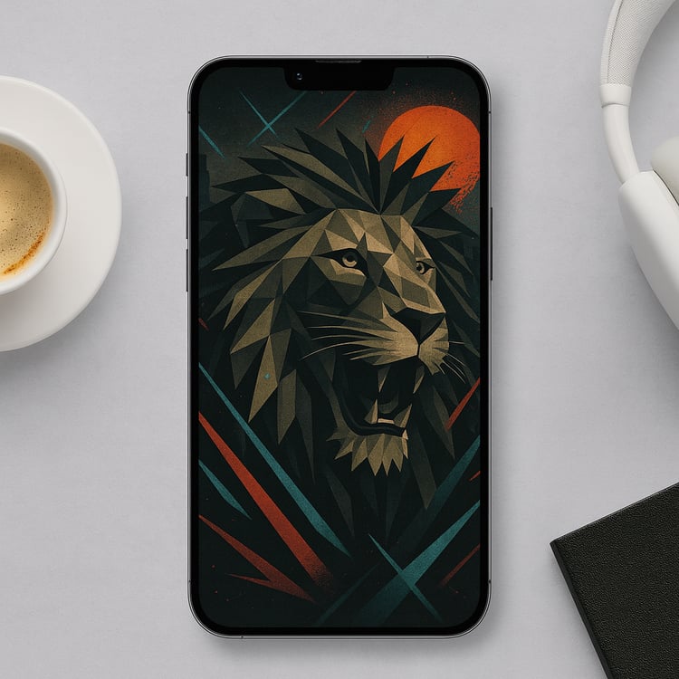Geometric Lion Phone Wallpaper – Bold Abstract Animal Art