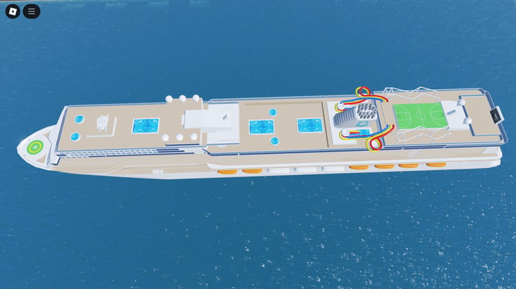 Large ocean liner docked at Roblox harbor