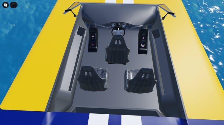 Side view of driveable racing boat