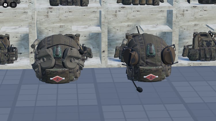 Roblox armory display of vests and helmets