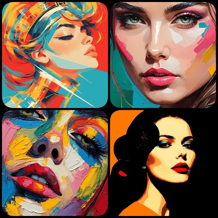 yellow art portraits, abstract women illustrations, vibrant female face PNG, oil painting impasto style, geometric face art, watercolor woman PNG, pop art female graphics, folk art portraits, retro digital faces, creative portrait clipart, high resolution