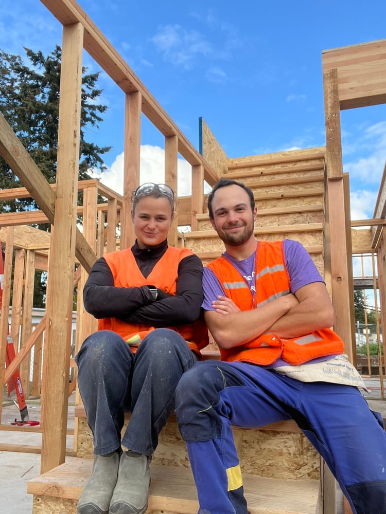 chantier, ingénieurs, couple, défi, travail, construction, bois, habitat for humanity