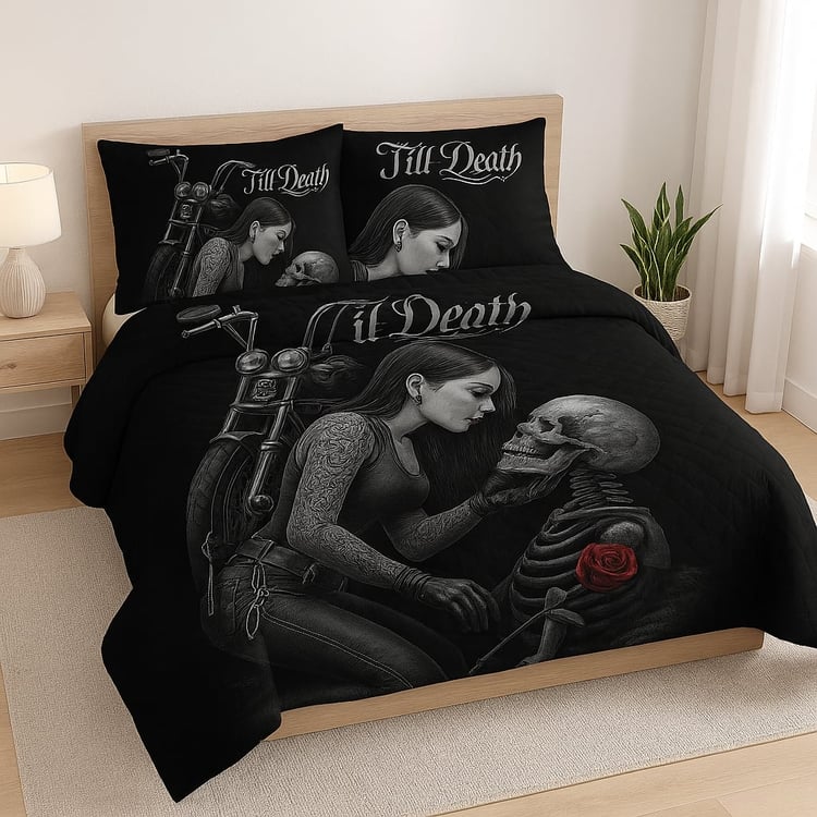 Printable Luxurious Quilt Set with Matching Pillows Til Death